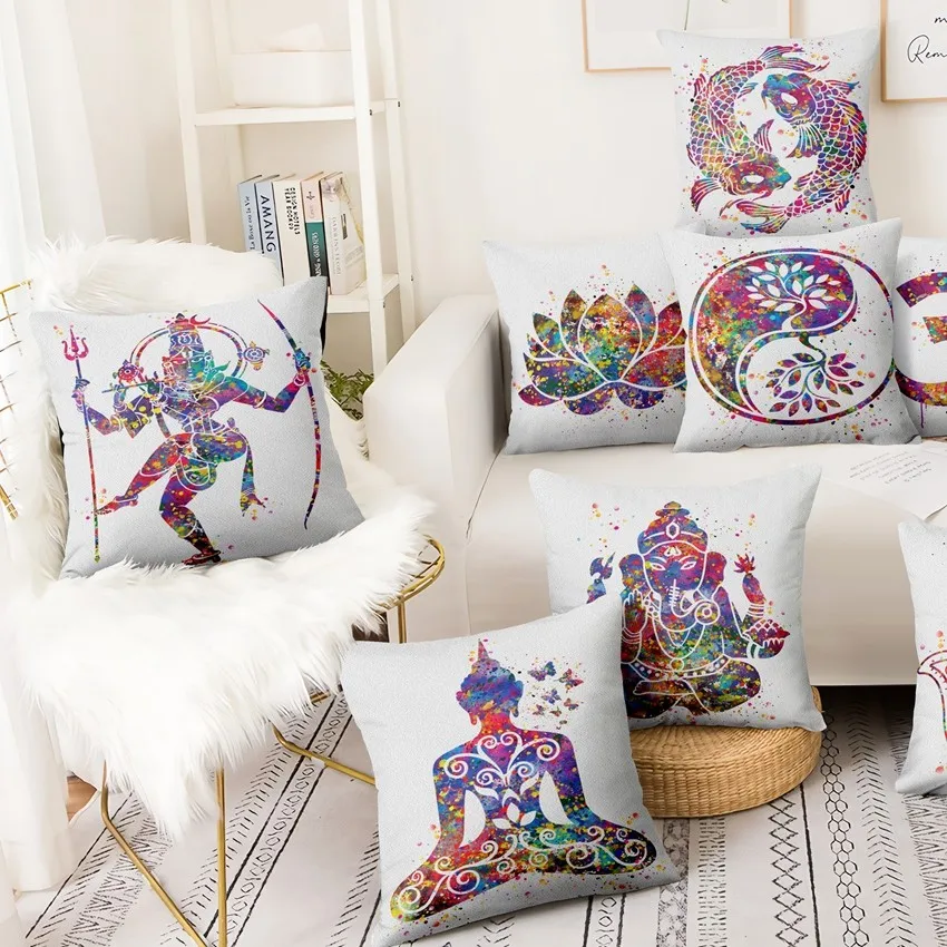 Искусственная китайская Подушка с рисунком в стиле Зен чехол лотосом и планкой