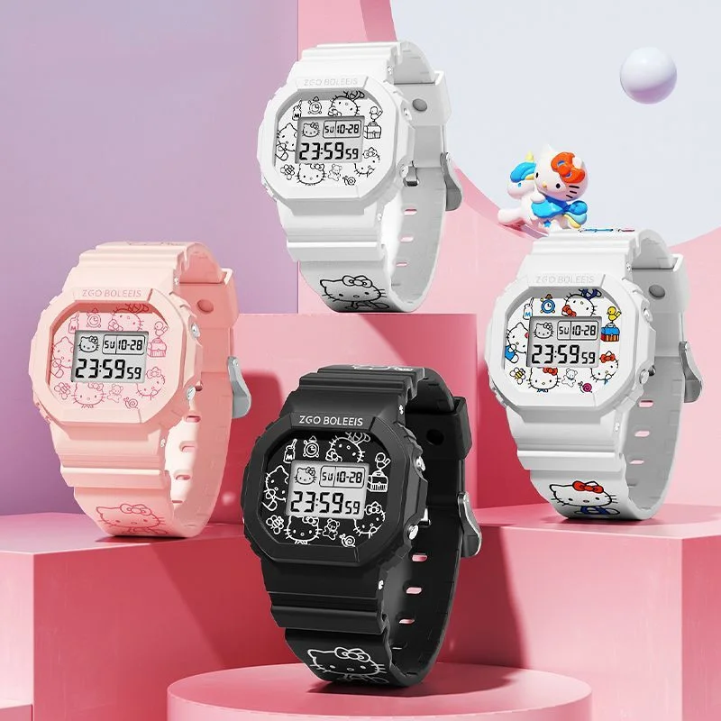 

Цифровые часы Hellokitty, милые красивые студенческие модные часы с маленьким кубом, водонепроницаемые спортивные светящиеся часы, праздничный подарок