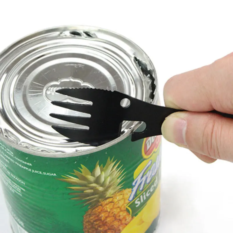 

Black Outdoor Tools Camping Multi-functional Outdoor Fold Tableware Fork EDC Kit Knife Spoon Bottle Can Opener Camping Cooking