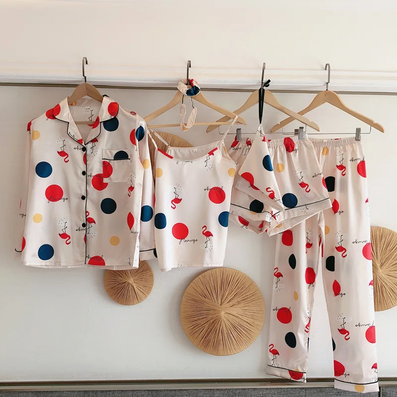 

Пижама женская атласная с нагрудными подушечками, пижама для отдыха и сна, шелковая Домашняя одежда с вышивкой, комплект из 3 и 7 предметов