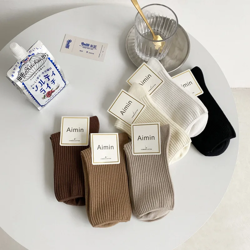 1 pair New Solid Color Socks Women's Socks Spring and Autumn All-match Black and White Sports Socks for Women