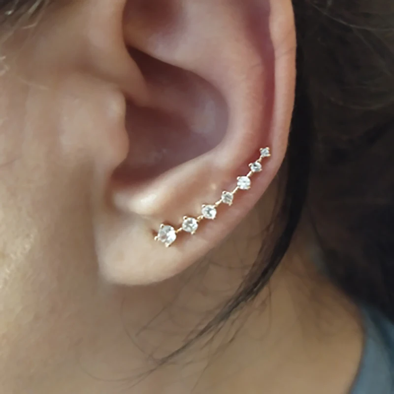 Kpop длинные серьги-клипсы с цирконом и ушным крючком для женщин винтажные