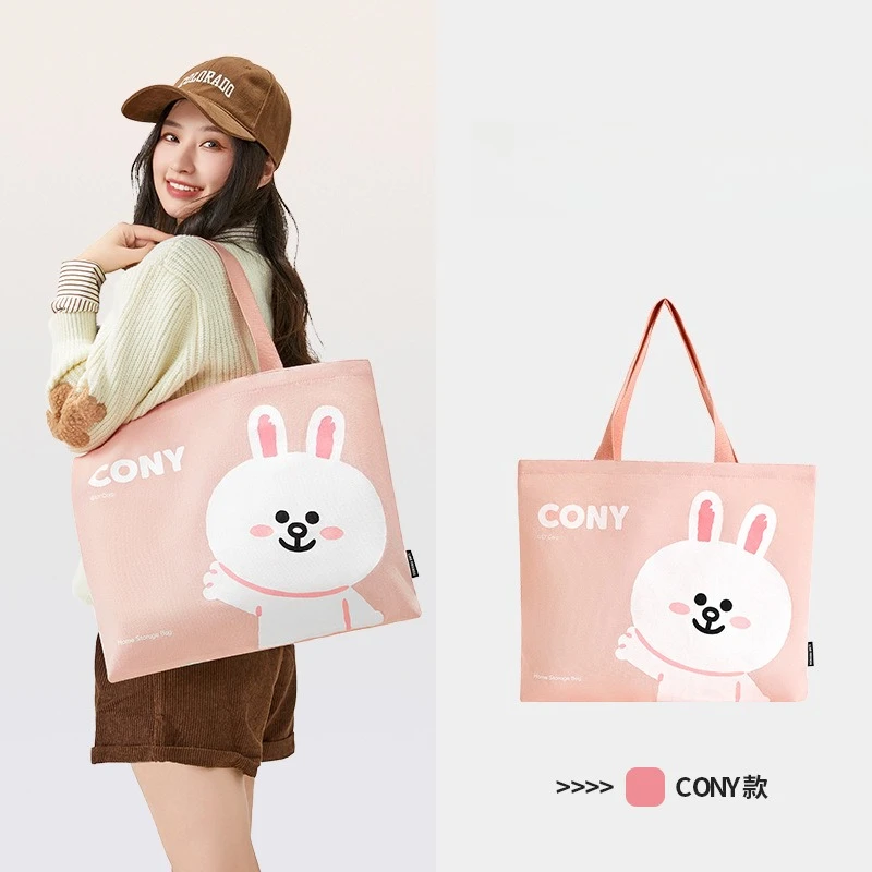 Фото Line friends Коричневый Cony Sally Высококачественная креативная простая портативная дополнительная тканевая сумка Большая вместительная холщовая сумка №2