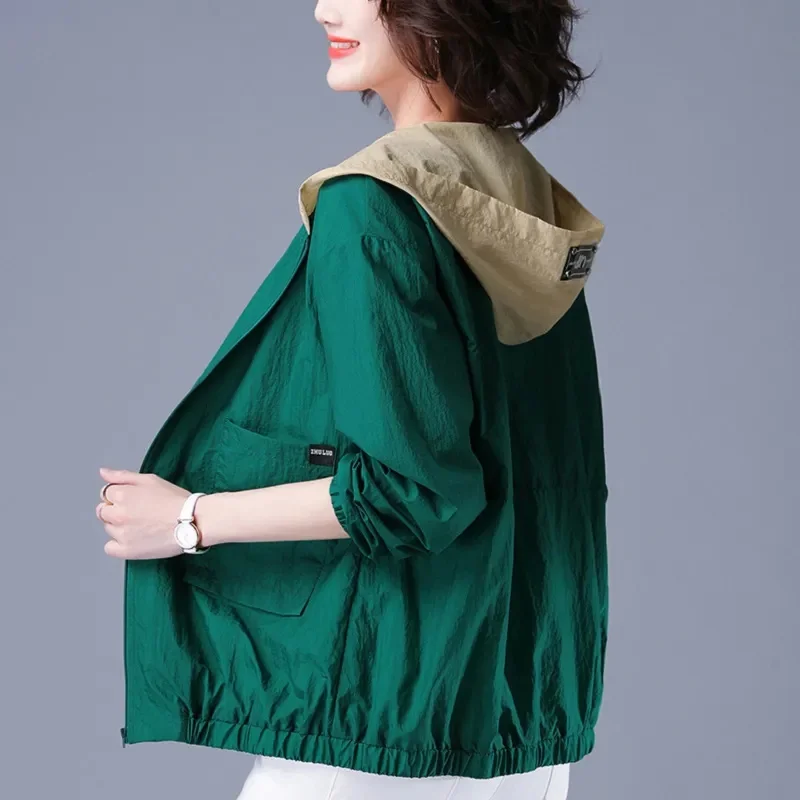 

Women's Jacket 2022 New Thin Coat Hooded Sun Protection Long Sleeves Causal Basic Coats Zipper Windbreaker Famale Bomber Outwear