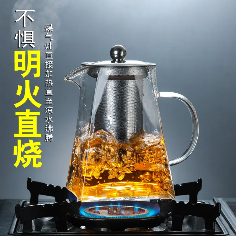 

Термостойкий стеклянный квадратный чайник из нержавеющей стали фильтр для ароматизированного чая устойчивый к высоким температурам утолщ...
