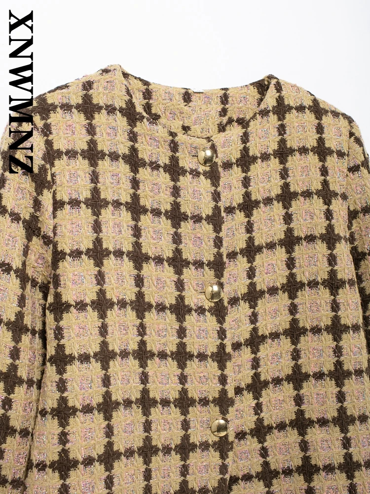 XNWMNZ 2024 новая осенняя женская повседневная куртка в клетку с круглым воротником и