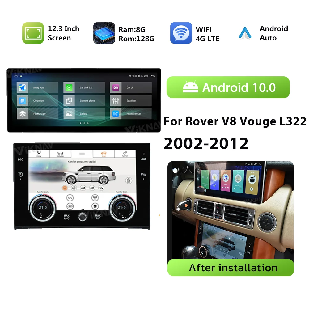 

12.3inch Touch Screen For Land Range Rover Vogue V8 L322 2002-2011 2012 Upgrade Car Radio Wireless CarPlay 8+128GB 8 Core Stereo