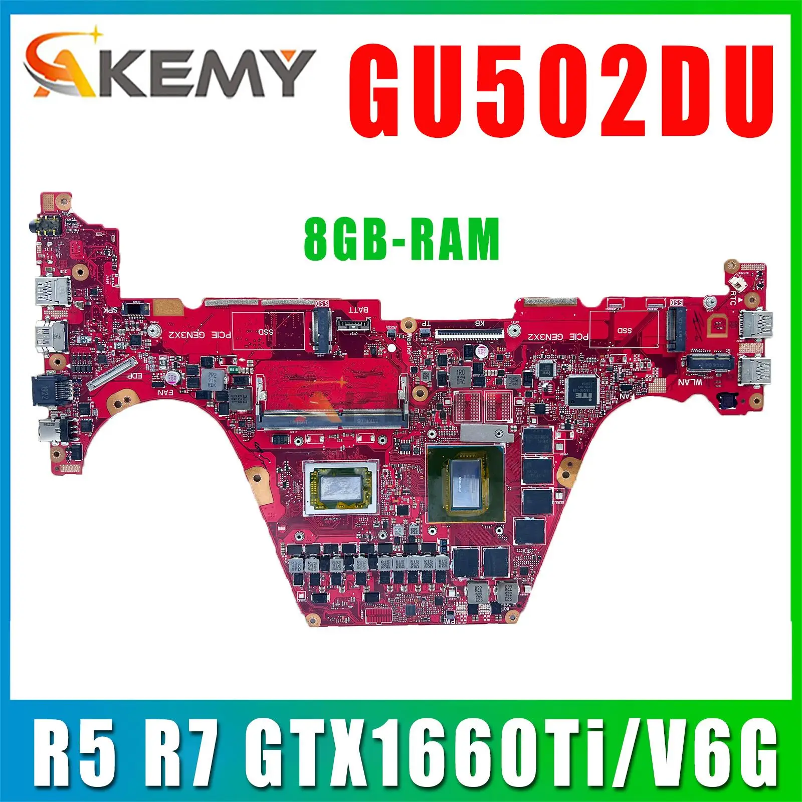 

Mainboard For ASUS Zephyrus G GU502DU GU502D GU502 Laptop Motherboard R5 R7 GTX1660Ti/V6G 8GB-RAM