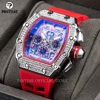 pintime military quartz watch for men luxury chronograph hip hop wristwatch man sliver wrist clock male zegarek meski montre