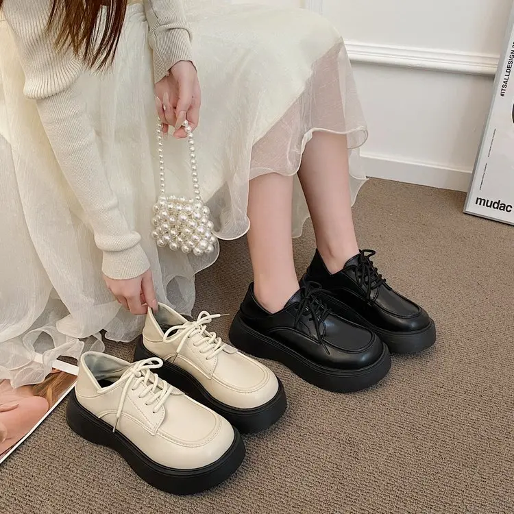 

2022Round Toe Women's Thick Bottom Lace-up Casual Ladies Vulcanized Shoes Comfortable and Fashionable Vulcanized Shoes