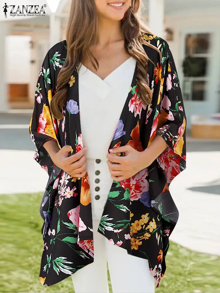 

ZANZEA Bohemian Women Summer Floral printed Cardigan Fashion Casual Elegant Holiday Loose Blouse 2022 Femme Bat Sleeved Coverups
