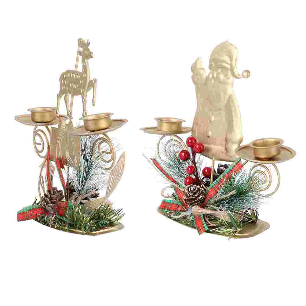 

2Pcs Metal Desktop Candlestick Santa Holder Hollow Holder Christmas Candlestick Holder