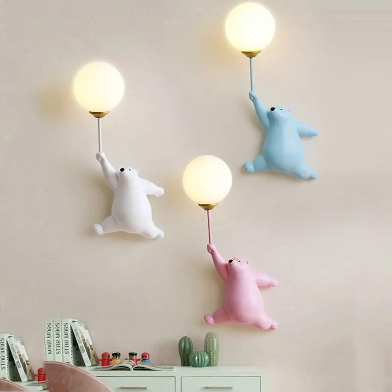 

Bear Moon Wall Lamp AC220V for Baby Children Girls Boys Room Cute Resin Bear Lights Creative Eye Protection Wall Lamps