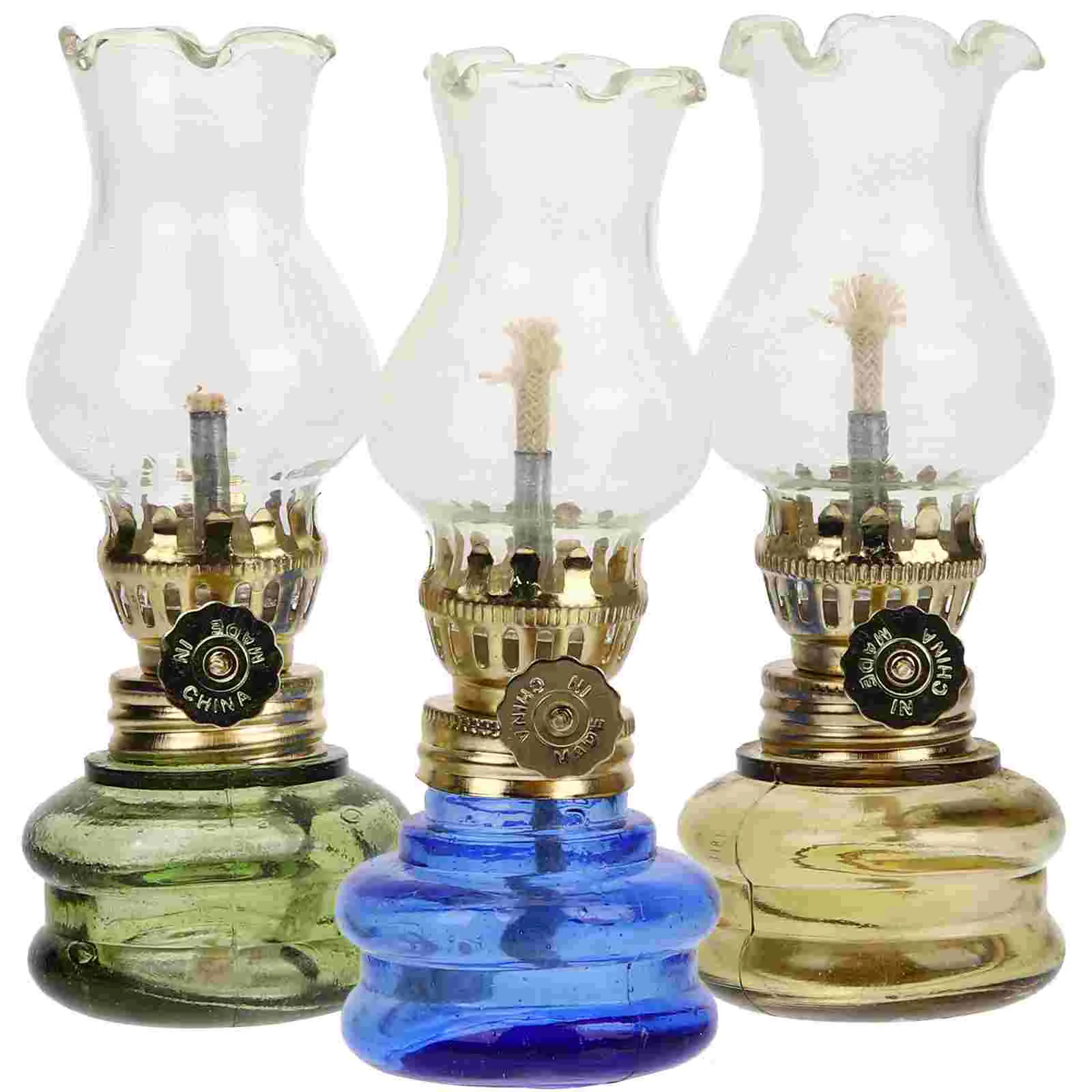 

3 Pcs Kerosene Lamp Large Chamber Oil Lantern Country Decor Nostalgia Glass Hurricane Indoor Camping
