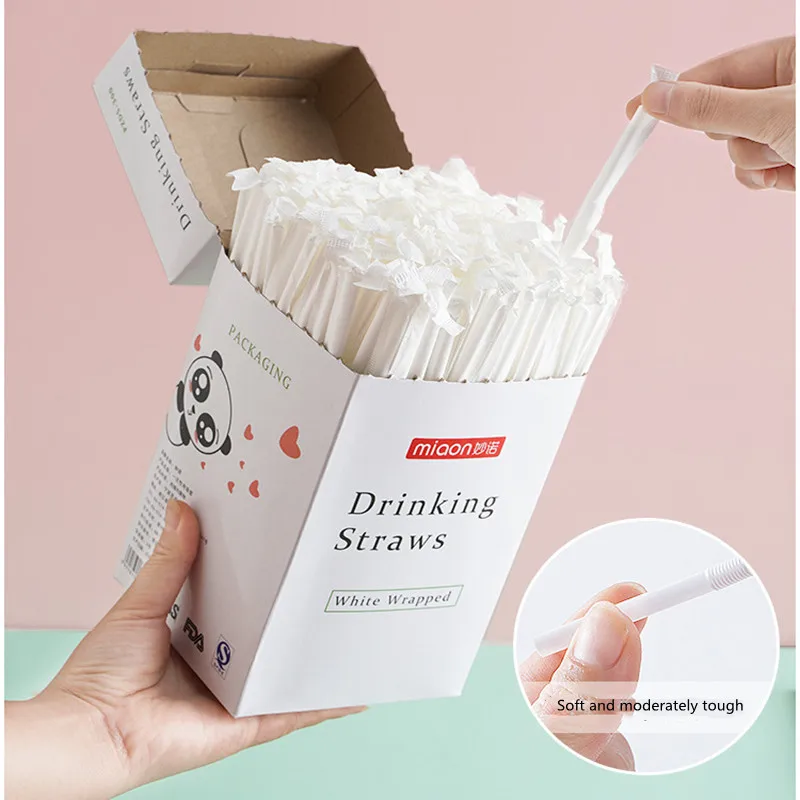 300 шт. одноразовые изогнутые соломинки индивидуально упакованные для чашек воды