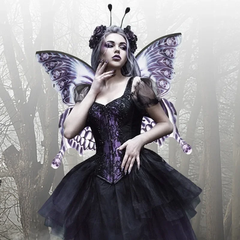 New Halloween Butterfly Wings Black Skull Carnival Costume Props Adult Ball Cosplay Dress Up