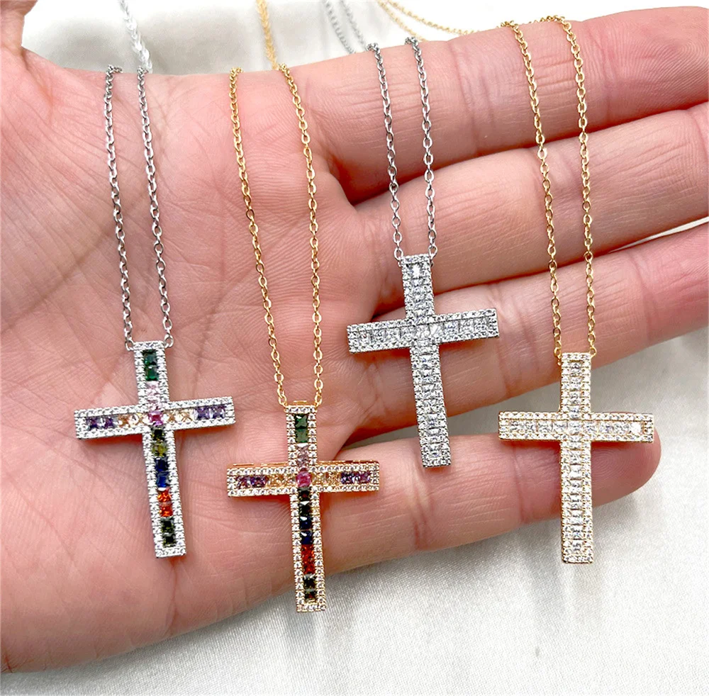 Zircon Cross Pendant Necklace For Women Fashion Religious Jewelry Best Gift