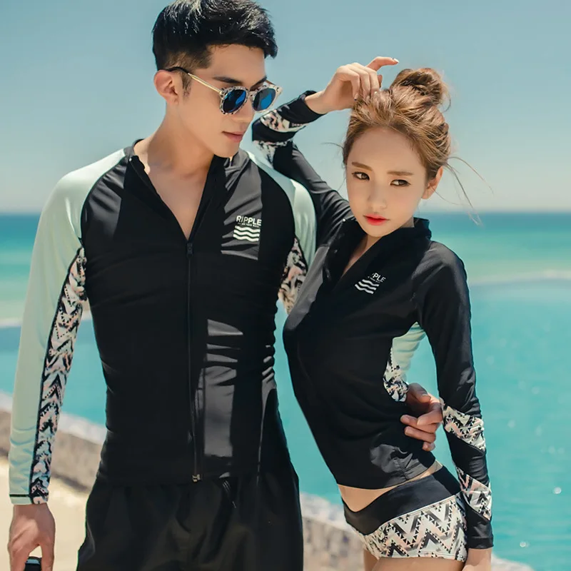 

New Rash Guards Men Women Long Sleeve Shirt Shorts Couples Swimwear Surfing Bathing Suits Rashguard Wetsuits