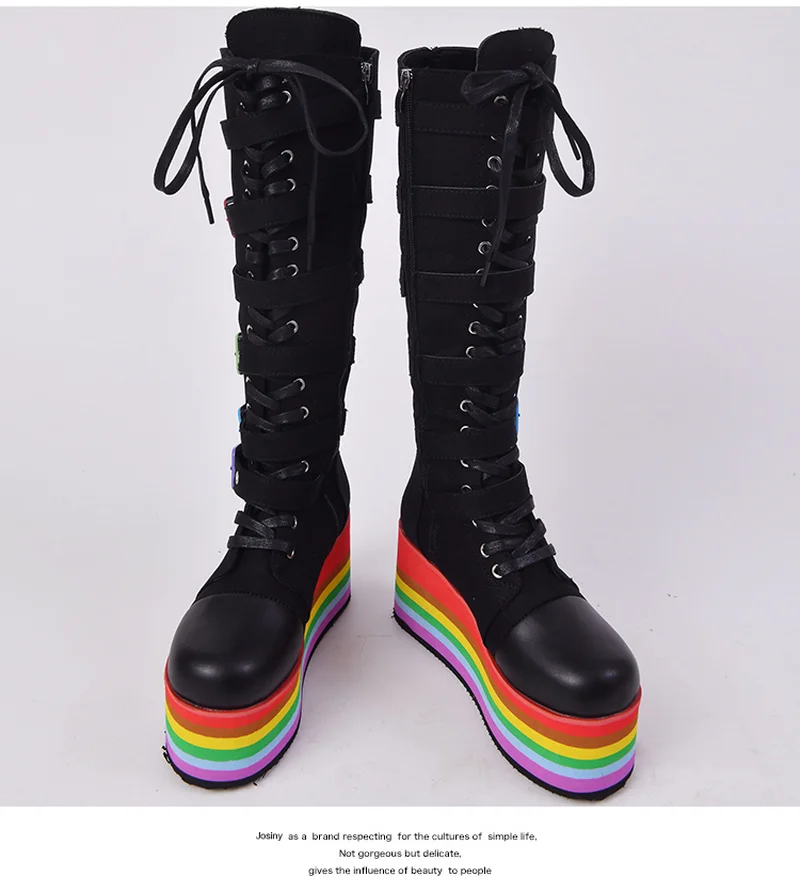 2022 Autumn Winter Sale Punk Halloween Witch Cosplay Platform High Wedges Heels Black Gothic Calf Boots Women Shoes Big Size 43