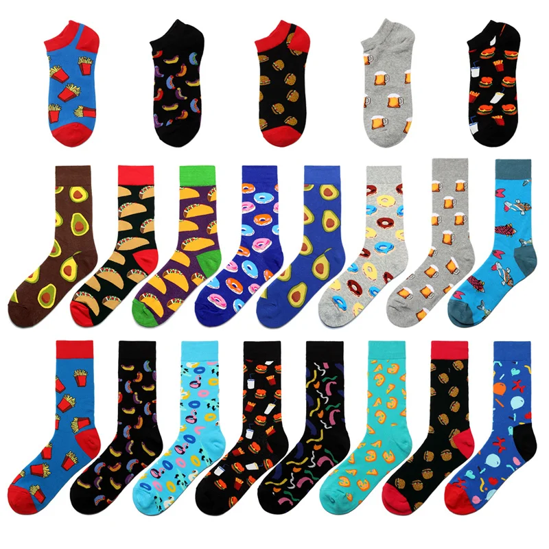 

Peonfly Funny Harajuku Food Hamburg Pizza Avocado Cute Short Socks Men Divertidos Milk Creative Sokken Calcetines Hombre