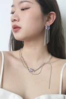 timeless wonder fancy zirconia geo chained tassel drop earrings for women designer jewelry gothic top trendy ins rare egirl 3344