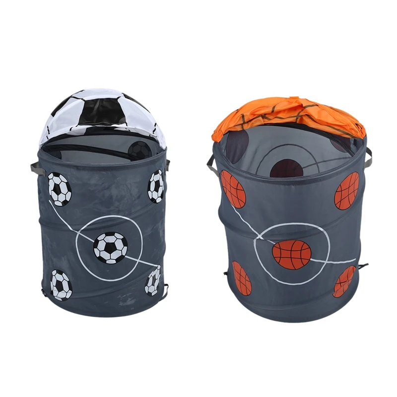 

2 Pcs Modeling Collapsible Laundry Basket Storage Barrels Storage Barrel Polyester Cloth Toy Store Football & Basketball