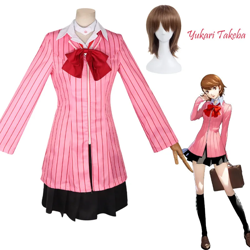 Фото Игра P3 Yukari Takeba Косплей Костюм Парик Розовая Рубашка Юбка Ожерелье Наряды Повседневная Одежда Хэллоуин Карнавал Униформа Для Ролевых Игр №1