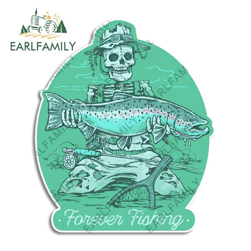 

EARLFAMILY 13 см x 11 см наклейка на бампер в стиле ретро с изображением черепа форели
