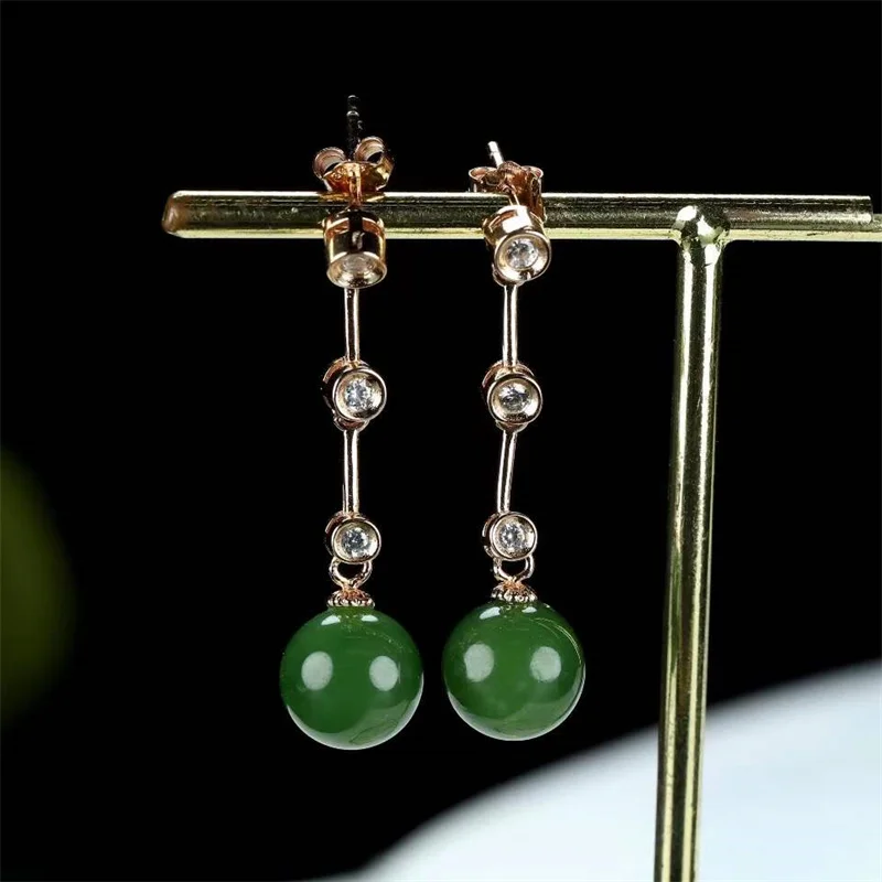 

Hot Selling Natural Hand-carved 925 Silver Gufajin Inlaid Jasper Round Beads Earrings Studs Fashion Jewelry Women Luck Gifts