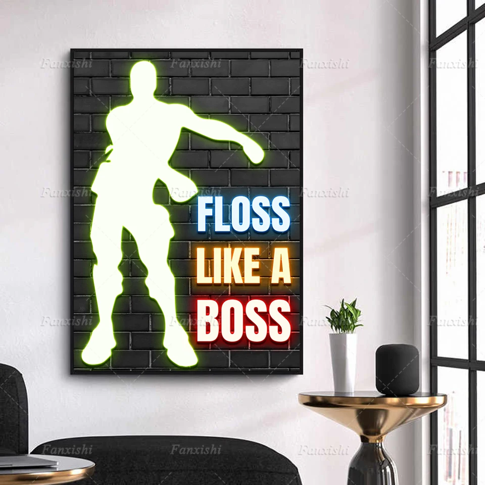 

Canvas Painting Floss Like A Boss Video Gaming Gamer Funny Video Game Room Gaming Playroom Home Decor Pop Poster For Boy Gift