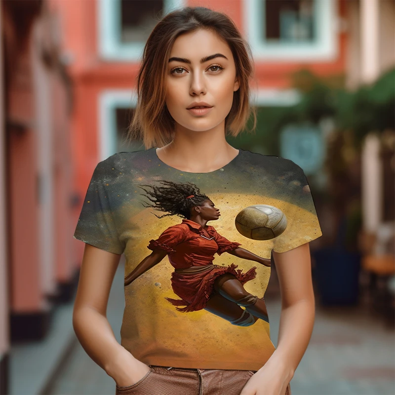 

Summer New Trend Ladies T -shirt High -quality 3D Football Printing Pattern T -shirt 2023 Street Fashion Lady Oversized T -shirt