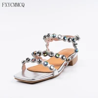 fxycmmcq summer flat heel 2cm open toe round toe straight buckle strap solid color 31 46 size womens shoes 22 33