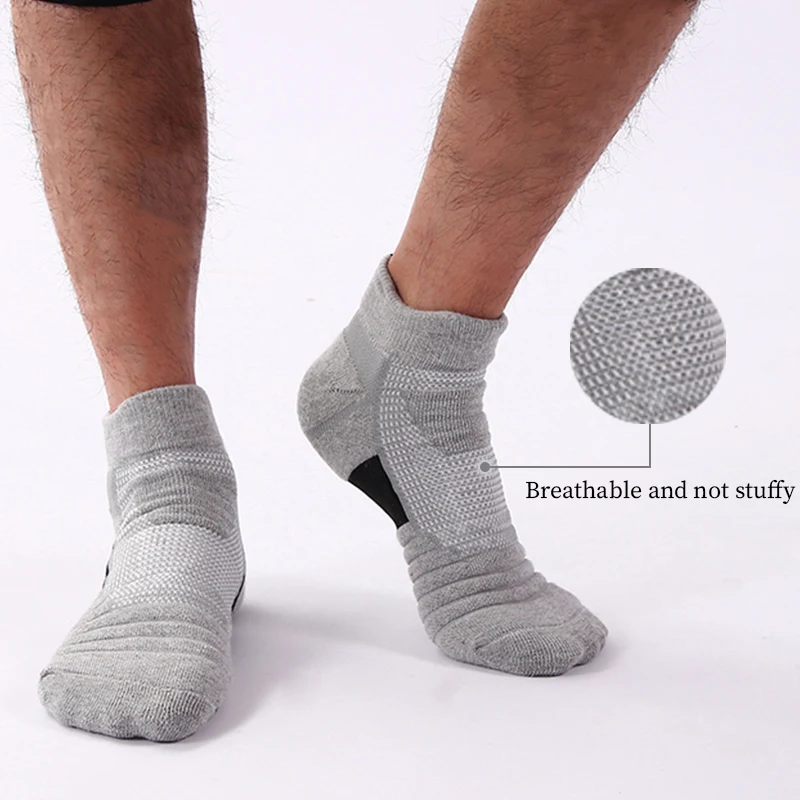 

2pcs/Mens Cotton Ankle Socks Breathable Cushioning Active Trainer Sports Professional Towel Thick Basketball Outdoor Running