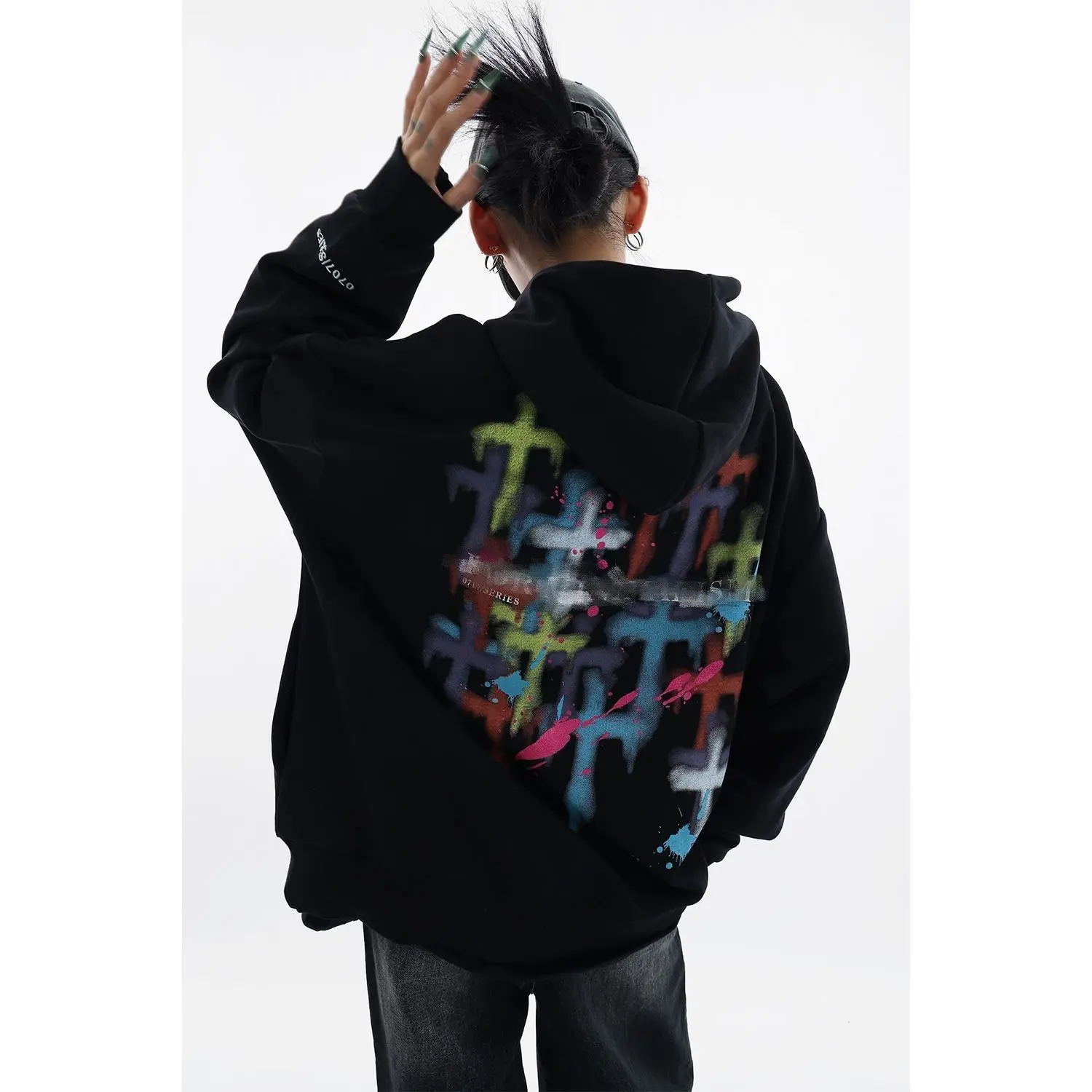 

Cotton Hoodies Women Trapstar Streetwear Winter Vintage Fashion Oversized Hoodie Long Ink and Wash Style Print Lady Pullover