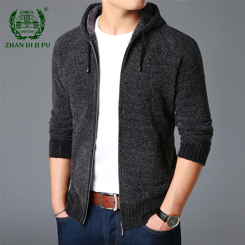 

Мужской теплый трикотажный кардиган, повседневная плотная вязаная кофта с капюшоном, Облегающие джемперы в Корейском стиле, зима 2022