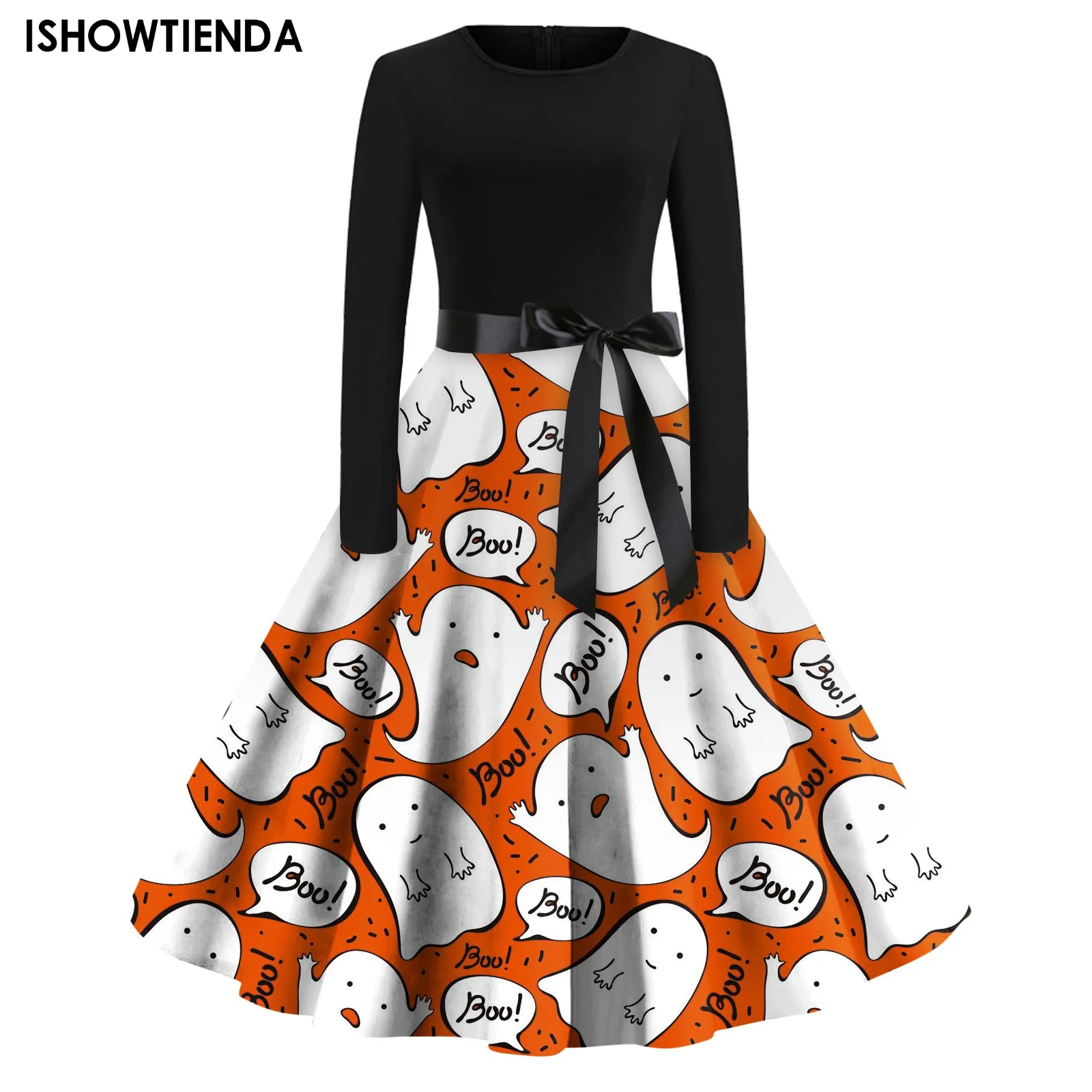 

Halloween Print Flare Dress For Women Long Sleeve Dress Hollow Party Casual Dress Halloween Dress For Women Gothic Autumn Long