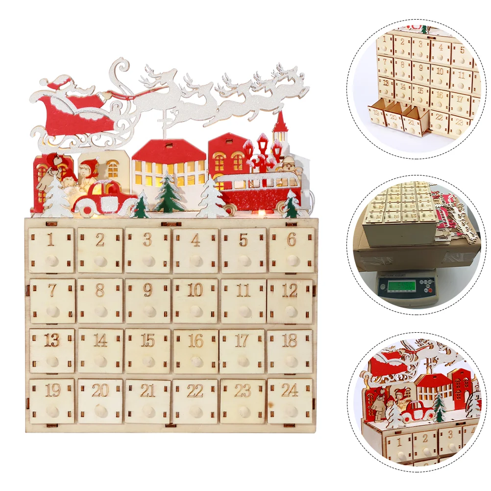 

Christmas LED Wooden Advent Calendar Wood House Xmas Countdown Calendar With Drawers Countdown Walnut Clip Wooden Craft Decor