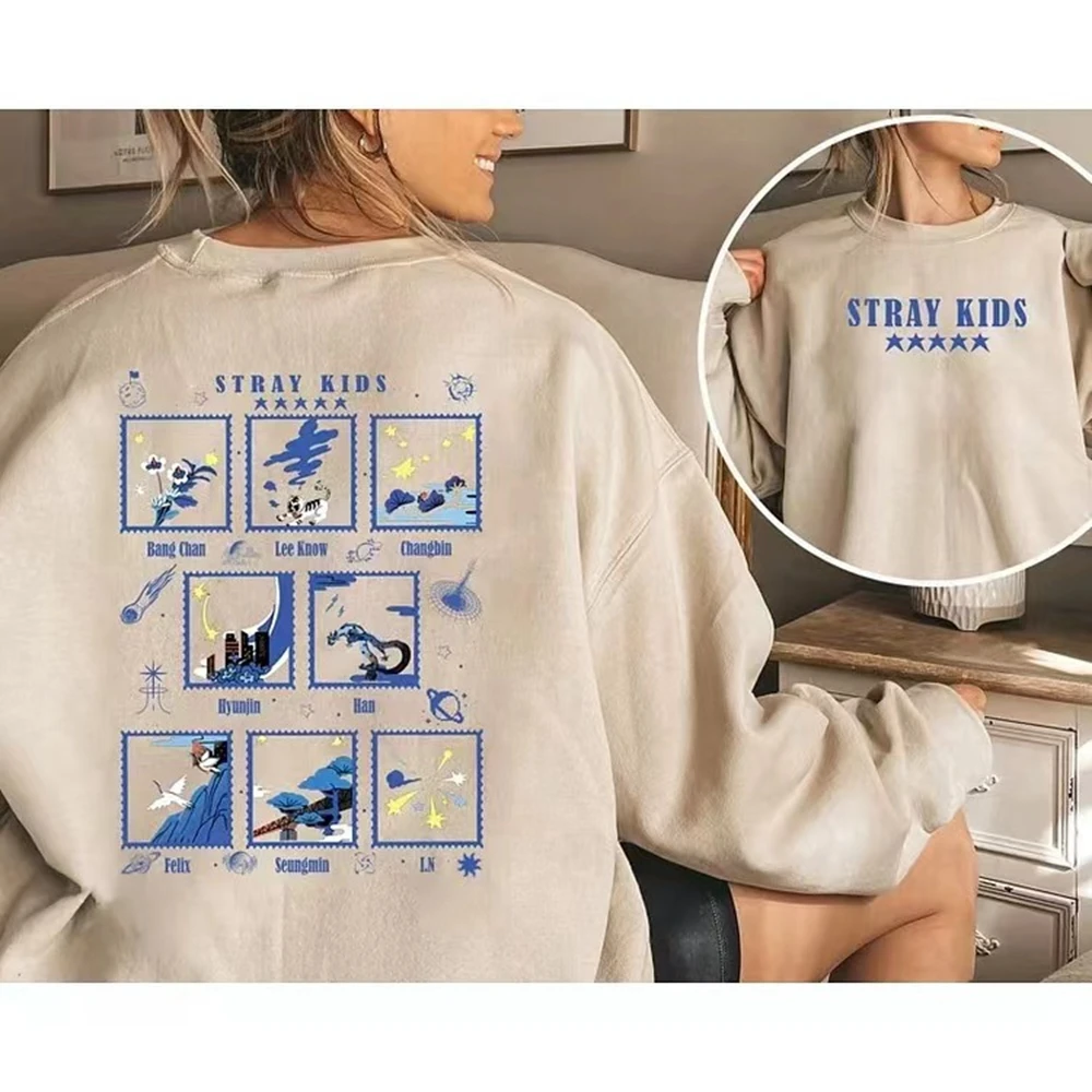 

Y2K Casual Women's Sweatshirt Kpop STRAY KIDS Printed O-Neck Long Sleeve Top Oversized Couple Fashion Harajuku Sweatshirt