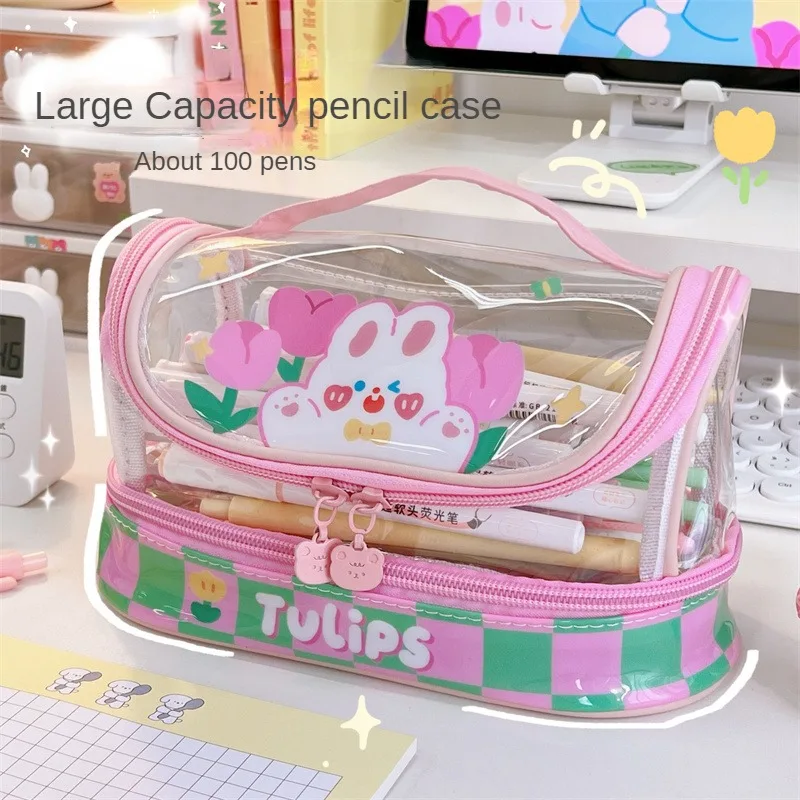 

Pencil Case Ins Transparent Stationery Bag Cosmetic Storage Bag Large Capacity High Color Value Home Storage Organization
