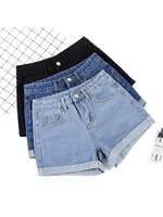 2022 new summer women wide leg classic high waist black denim shorts casual female solid color white blue loose jeans shorts
