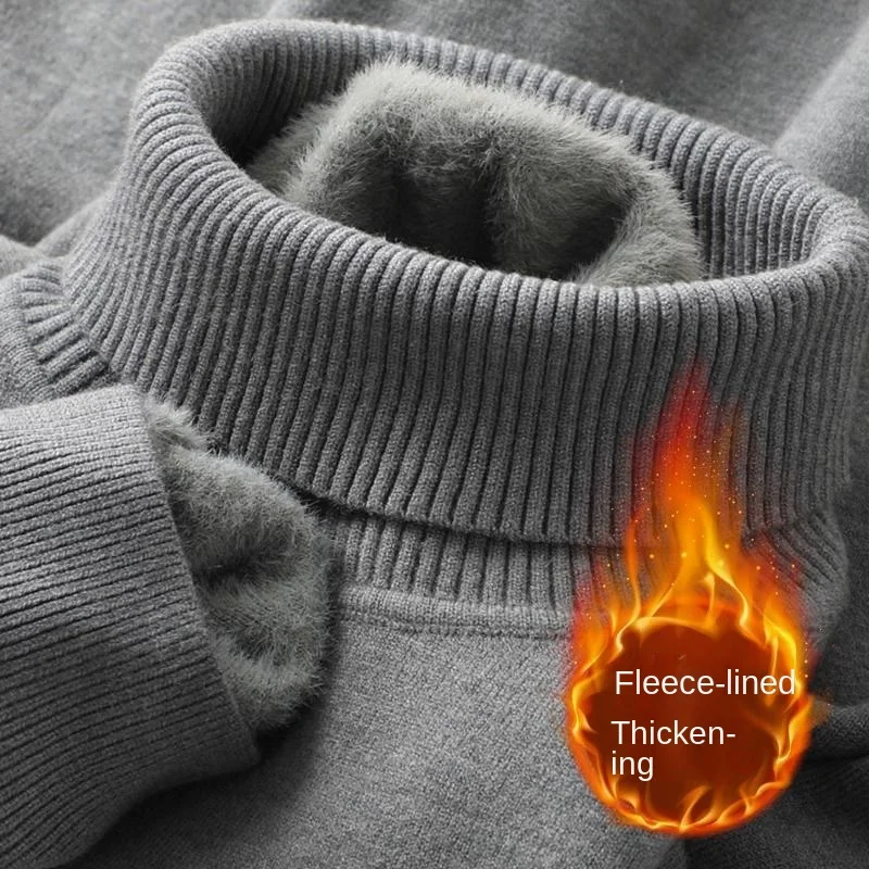 Осенне-зимний мужской свитер с высоким воротником вязаный бархатный теплый