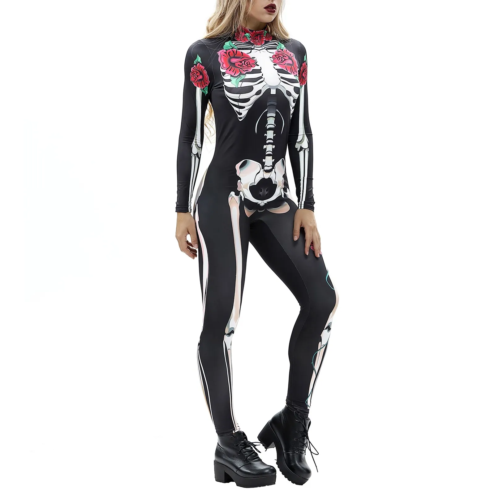 

Women's Turtleneck Simulation 3D Printing Robot Zip Bodysuit Full Body Bodysuit Halloween Costume Body Women Fashion