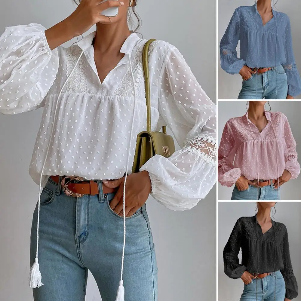 

Женская шифоновая блузка с вышивкой, кружевная блузка с длинным рукавом, свободного покроя