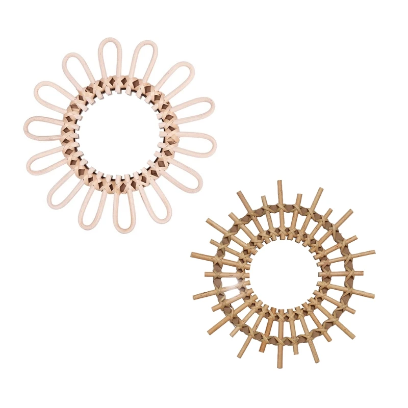 

Rattan Innovative Art Decoration Round Makeup Mirror Dressing Bedroom Bathroom Wall Hanging Mirrors Craft Photo Props Drop Ship