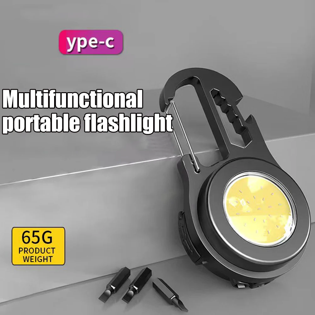 

Mini LED Flashlight Work Light Portable COB Pocket Flashlight Keychains USB Rechargeable Outdoor Camping Lamp with Corkscrew