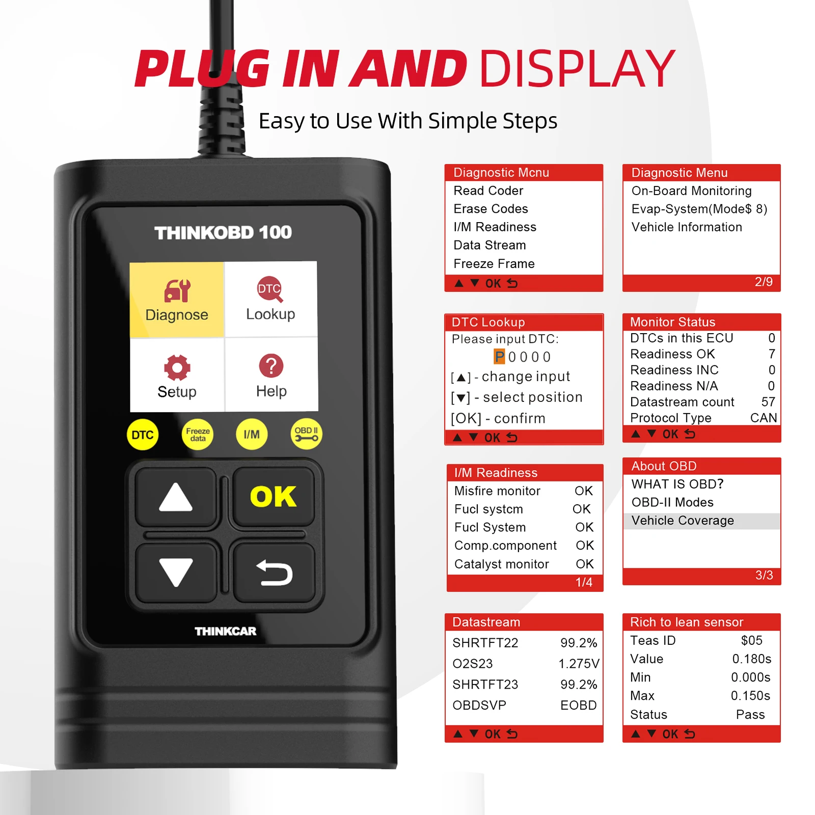 THINKCAR THINKOBD 100 с защитным чехлом OBD2/EOBD считыватель автомобильных кодов полные