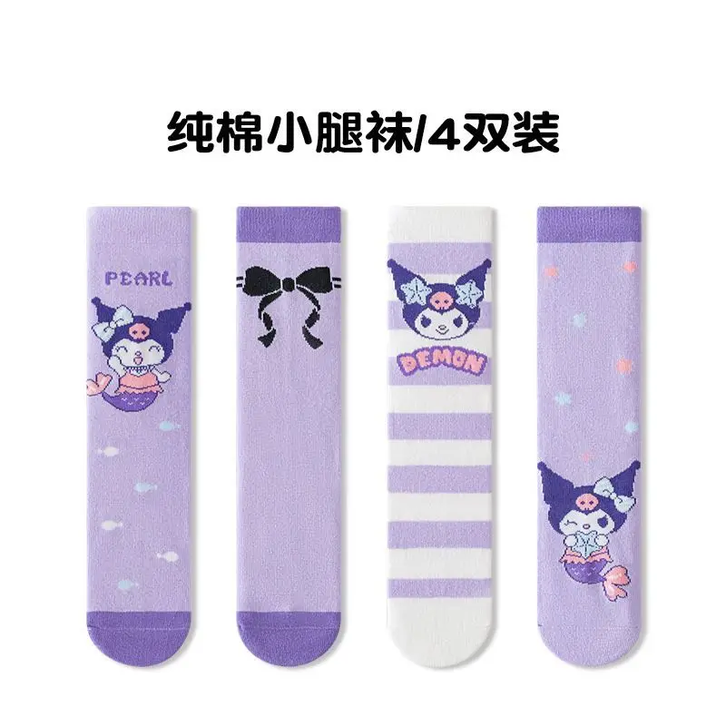 4 шт. носки для девочек длинные из чистого хлопка Sanrio Kuromi Hello Kitty Princess Kawaii детский