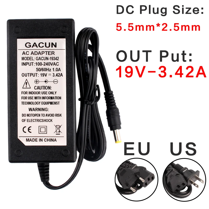 

DC 19V 3.42A Laptop Power Adapter Charger PC Power Supply Converter AC 220V 110V TO DC 19V 3.42A Source Universal Adapter EU US
