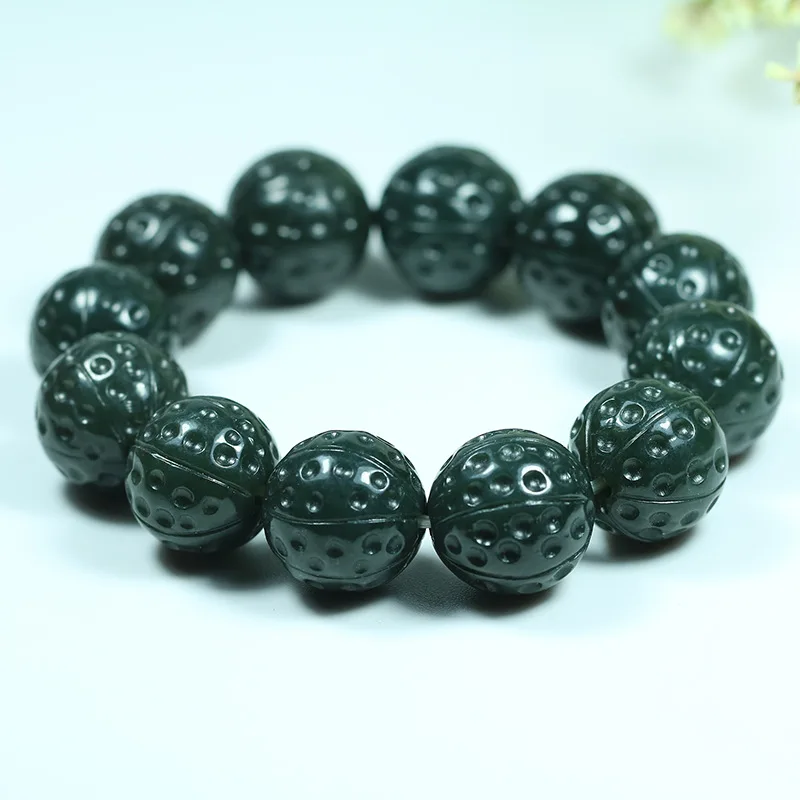 

Genuine Hetian Green Jade Bracelet Men Women Natural Jades Stone Round Beads Elastic Beaded Bangle Lucky Amulet Bracelets Gifts