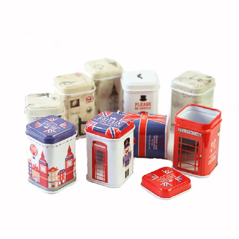 

1PCS Random British Style Mini Square Toothpick Tea Tin Box Can Creative Small Object Jewelry Coin Earrings Storage Gift Box